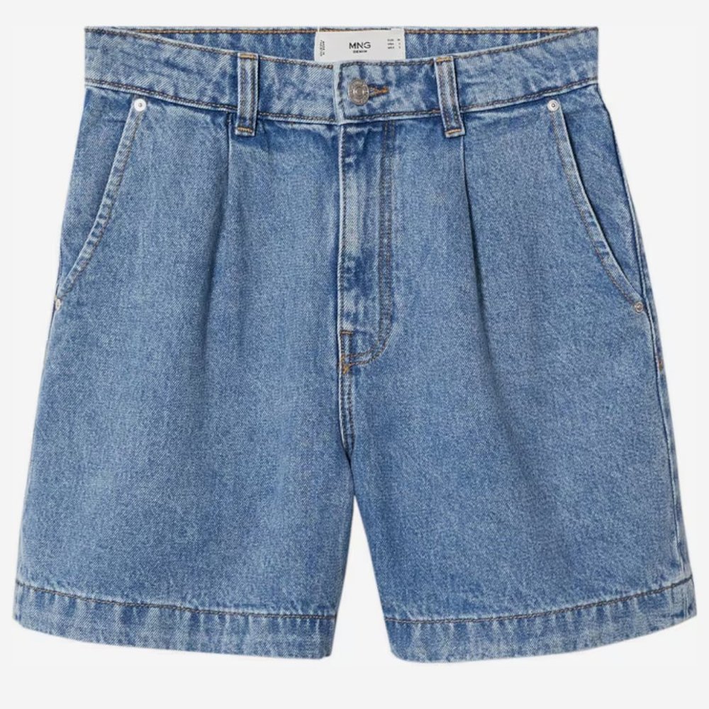 Mango Pleated Regina High Rise Denim Shorts | Size 4